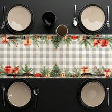1/4pcs/10pcs Christmas Mouse Plaid Red Berry Decor Table Runner & Placemat Set, Holiday Table Decor Fabric Flags, Home Decor, Gifts, Table Flags & Placemats Suitable For Indoor & Outdoor Celebrations, Seasonal Party Supplies, Kitchen Dining Table Decor, Party Table Decor, Home Room Decor Table Flags, Restaurant Decor Tablecloth