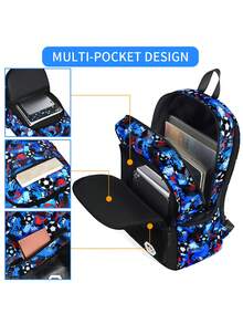 Mochila con estampado de fútbol para hombres, mochila escolar de moda con graffiti y color contrastante, mochila para portátil casual de gran capacidad y acolchada con múltiples bolsillos, adecuada para la universidad, vuelta al colegio, viajes y uso casual