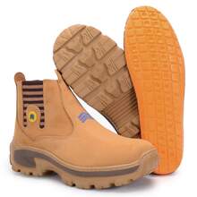 Botina Palmilha Gel Bota Couro Nobuck Solado PU Leve e Confortavel - Amarelo mostarda - Visão 9