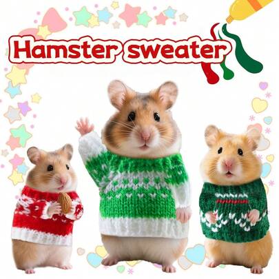 1pc Mini Pet Winter Sweater, Thick & Warm Clothing, New Christmas Hamster Knitted Sweater, Soft Material, Cute Outfit For 10cm~14cm Small Hamsters, Christmas Gift For Little Pets, Hamster Christmas & New Year Theme Sweater
