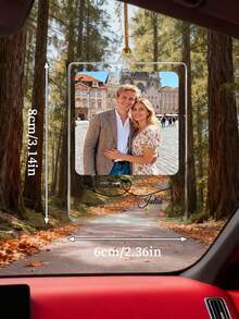 1pc Custom Acrylic Car Ornament - Personalized Photo And Name Car Mirror Decoration, Romantic Couple Gift For Valentine's Day, Anniversary, Wedding - Durable Car Accessory.