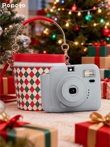 Popoto 拍立得相机，兼容 Mini 11/12 胶卷，内含 10 张 Mini 拍立得胶卷，无需冲洗，自动打印，配有 PU 保护套，是送给女性、青少年、朋友、家人、圣诞节、生日派对、旅行的理想礼物，复古光学风格（不含电池） - 相機+底片+聖誕節水桶包 - 查看 10