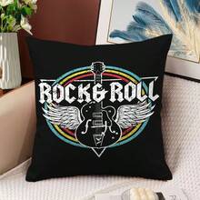 1 pieza, Funda de almohada de doble cara vintage de poliéster resistente con diseño de rock y música, para decoración del hogar, para amantes de la música, uso diario, solo la funda.