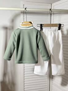 2pcs Baby Boys' Spring/Autumn Long Sleeve Polo Collar Shirt And Pants Set - Army Green - View 2