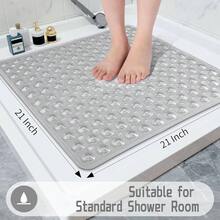 Shower Bathtub Non Slip, 21x21 Inch, Soft Square Bath Tub With Suction Cups And Drain Holes, Stall Floor Mats Bathroom, Washable, Bathroom Accessories, Gray