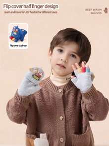 Kids Winter Excavator Cartoon Cute Toddler Half Finger Flip-Top Knitted Warm Gloves - Children's Gloves - View 4