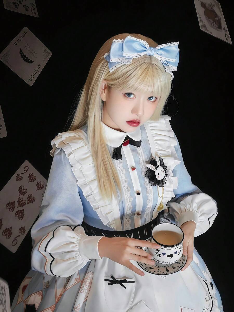 1 件可爱甜美洛丽塔蓝色蝴蝶结发夹，角色扮演爱丽丝梦游仙境奇幻洛丽塔头饰 - 彩色 - 查看 1