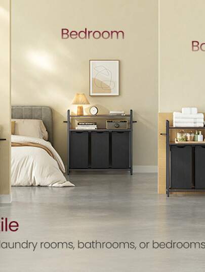 Laundry Basket, Laundry Hamper With A Pull-Out And Removable Laundry Bag, 2 Shelves, 65 L Capacity Per Bag, For Laundry Room, Rustic Brown And Black Laundry Baskets Back To School Travel Essentials Room Decor, Home Decor, Bedroom Decor Storage Organization And Storage