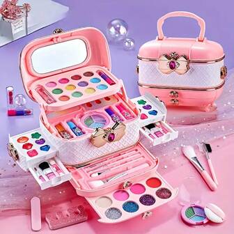 Kids Washable Makeup Girl Toys - Kids Makeup Kit For Girl, Real Make Up Set, Little Girls Makeup Kit For Toddler Kid Children Pr,The Color Position Of Accessories Is Random.