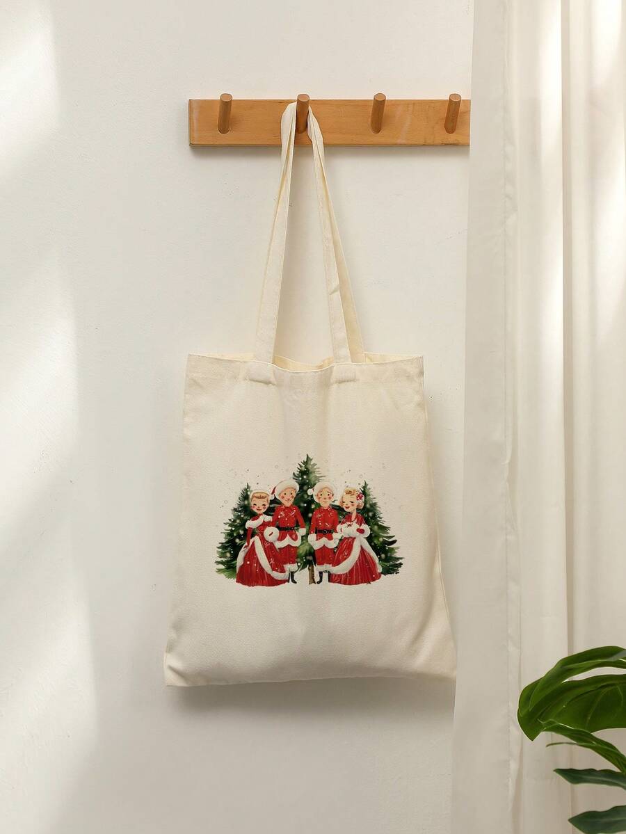 1 Pc Merry Christmas Movie Christmas Tree Pattern Tote Bag Shoulder Bag For Travel Daily Commute Women's Shopping Bag, Best Gift For Her,  Folding Shoulder Bag Summer Beach Holiday Bag, Travel Gift For Man Woman