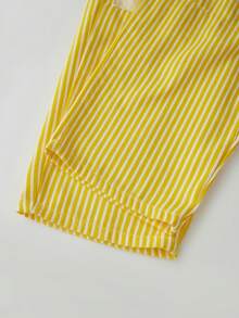 Women Striped Pants, Elastic Waist Drawstring Patchwork Wide Leg Pants Loose Trousers with Pockets - Amarillo - Ver 11