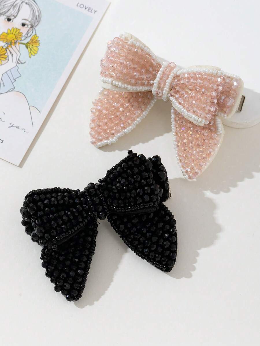 1pc Elegant Black & Pink Butterfly Rhinestone Decor Hair Clip, Suitable For Daily Wear, Festivals, Dates, Gifts, Cute Accessories, Claw Clips