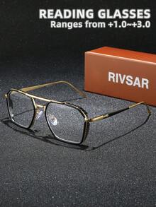 Rivsar Unisex Reading Glasses, New Polygon Double-Bridge Metal Rim Bifocal Glasses, High-Definition Eye Protection, Long-Term Wear Without Dizziness, Reading/Sewing/Business/Office/Elegant/Daily Wear Prescription Glasses For Men & Women, Lightweight Spring-Hinged Frame, Suitable For Sports Anti-Slip, Computer Comfortable Reading, Anti-Eye Fatigue Reading Glasses, Convenient Carry Design Fits All Face Shapes, Luxury Brand Designer Glasses, Holiday Gifts, Gifts For Parents, Halloween, Valentine's Day, Christmas, Glasses, Women's Reading Glasses - Transparent - View 9