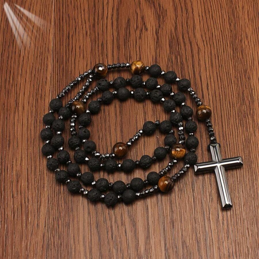 1pc Long Rosary Necklace With Cross Pendant, Women/Men's Necklace, Best Gift, Fashion Accessory