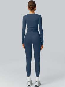 NcmRyu 1 Set Women's Stretchy Tight Cycling, Dance, Fitness, Yoga Activewear Outfit Spring - Blue - View 2