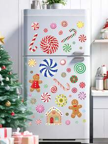 57PCS-57PCS-Adezive pentru fereastră de Crăciun, model nou, cu model de turtă dulce, pentru fereastră, pentru sticlă, față-verso, 3D, Crăciun, bomboane de Crăciun, adezive pentru fereastră, turtă dulce, autocolante cu mentă, pentru decorațiuni de petrecere Candyland, marturii, fereastră, sărbători, decorațiuni de Crăciun, decorațiuni de Crăciun, Crăciun