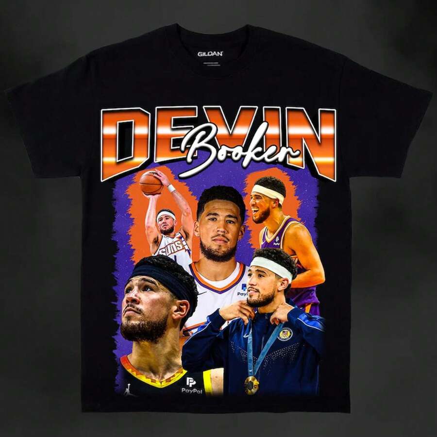 Devin Booker PNG High Quality| Phoenix Suns| Basketball Vintage Graphic Tee| Digital Download| Clipart - màu đen - Xem 1
