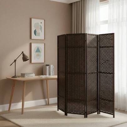 パーテーション 4連 衝立 部屋 仕切り 折りたたみ軽量 組立不要 コンパクト収納 完成品 ブラウン テレワーク 飲食店 オフィス 事務所