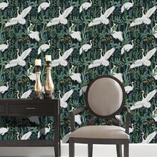 1 لفة ورق حائط لاصق ذاتي بطراز رجعي، بنقوش نباتات خضراء وطائر الكركي الأبيض والأحمر، ورق جداري قابل للإزالة من الفينيل، مقاس 17.32*118.11 بوصة، مقاوم للماء مناسب لديكور غرف المعيشة والمطبخ والنوم والحمام، تجديد الأثاث، ديكور منزلي طبيعي حديث، ورق حائط فني خريفي