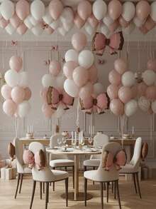 20pcs/Set Dreamy Pink Party Decoration Balloon Set, Matte Pink Bow-Shaped Foil Balloons, 10-Inch White And Macaron Pink Latex Balloons, Suitable For Birthday, Baby Shower, Pink-Themed Birthday Party Decor, Princess Party