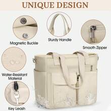 NEWHEY 女士帆布手提包防水大号工作手提包带拉链优雅防盗单肩斜挎包休闲学院风旅行商务日常肩带轻便 - 彩色 - 查看 8