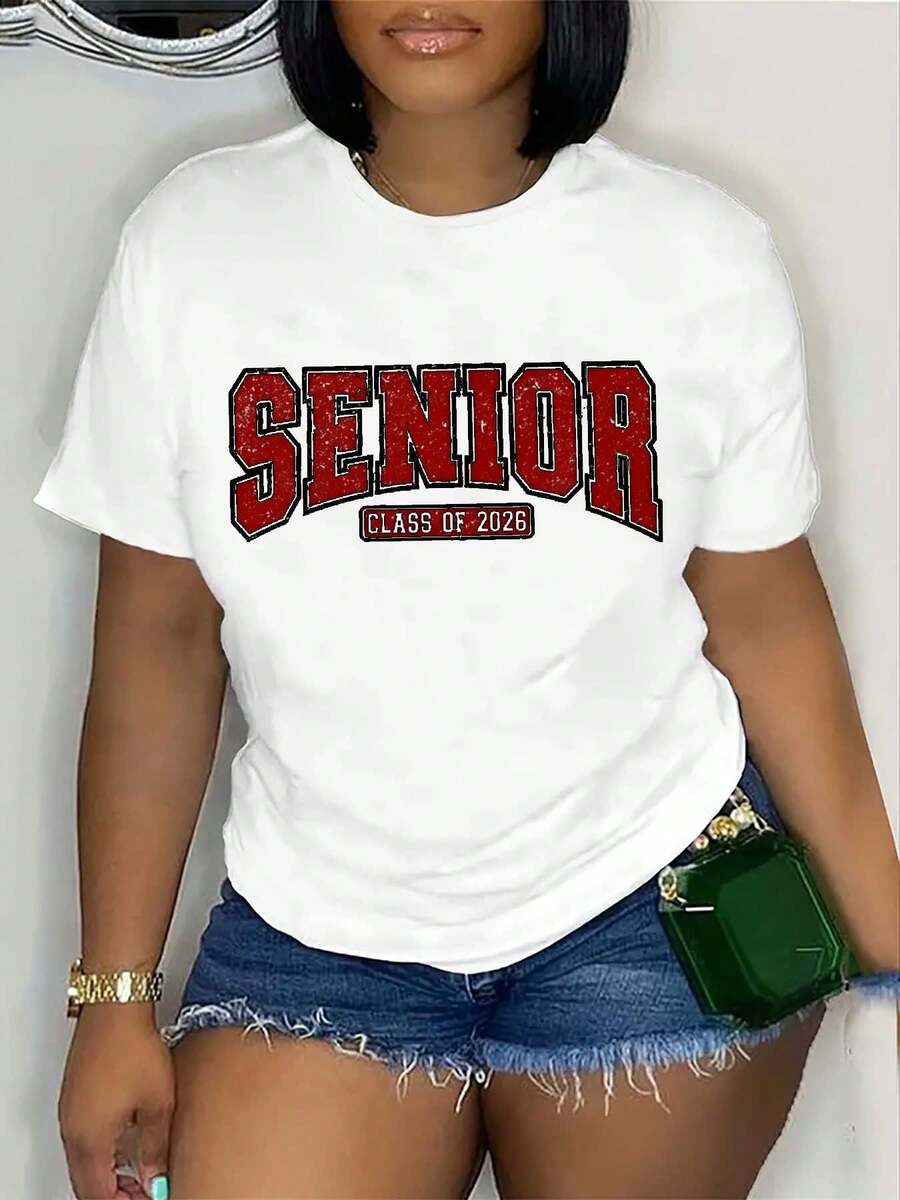 White Senior Class Of 2028 T-Shirt For Women - Bold Red Lettering Graduation Tee, Perfect For High School Senior Year Celebration And Graduation Events