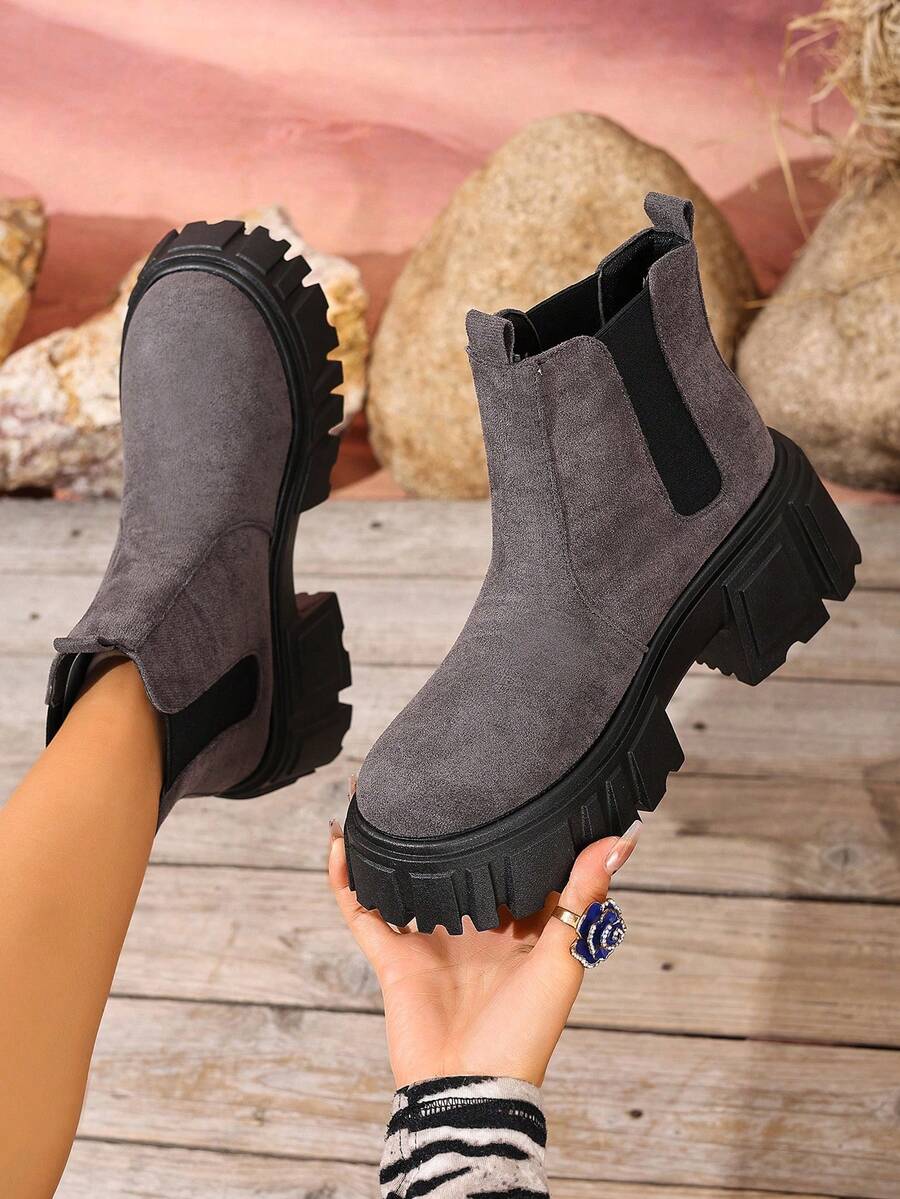 Bottes de cheville à plateforme pour femmes, mode automne/hiver. Bottes Chelsea à bout rond minimalistes et polyvalentes, convenant pour le port quotidien et le streetwear, bottes de motard
