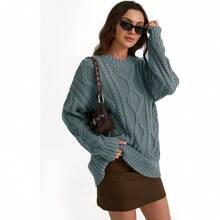 2025  Women's Oversized Cable Knit Crewneck Sweaters - 黑暗賢者 - 查看 5