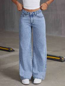 Tween Girls' Loose Fit Distressed Denim Trousers With Embroidered Bow Decor, Comfortable & Wide Leg Jeans - Medium Wash - View 2