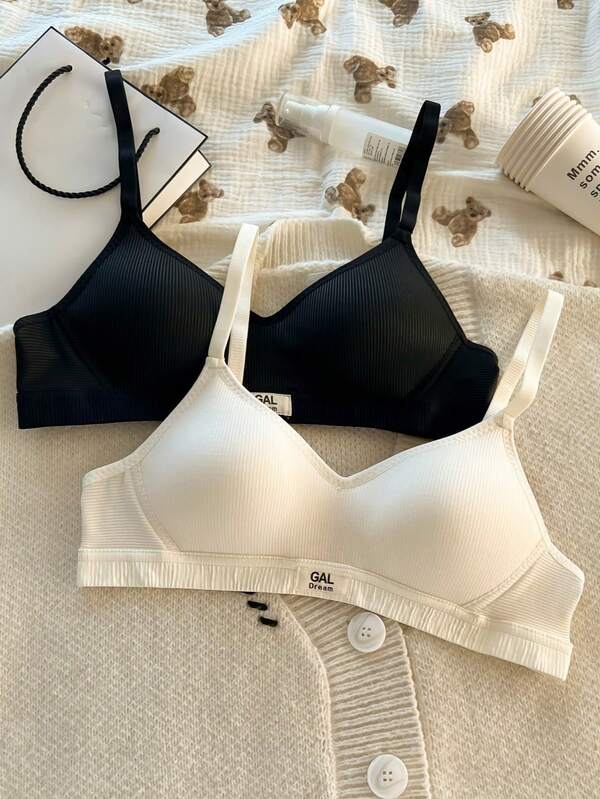 2pcs/Set Girls Wireless Bras, Seamless Thin Padded Bras For Students, Comfortable & Breathable Sports Bras