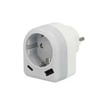 MAURER Schuko 插頭/轉接器，附 2 個插座，USB A/C。最大功率 3680 W。行動充電器，雙插座充電器，行動適配器 - 白色 - 查看 1