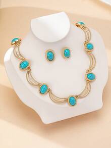 Set de collar y aretes con incrustaciones de perlas en forma de E, minimalista, vintage y elegante, adecuado para regalos, fiestas y uso diario