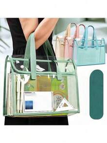 Clear Tote Bag - Large Pouch For Students, PVC Cosmetic Organizer, Clear Bag For Stadium Events - Single Piece - View 7