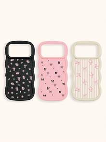 Black White Pink Bowknot Fashion Phone Cases 3pcs Dopamine Themed Wavy Edge Bowknot Pattern Phone Cases Compatible With IPhone & Galaxy Phones Spring Gift - Multicolor - View 55