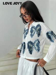 Sudadera casual de mujer LOVE JOYY con cuello redondo, estampado de letras, lavado vintage y efecto desgastado, adecuada para la vuelta al colegio y la temporada de graduación