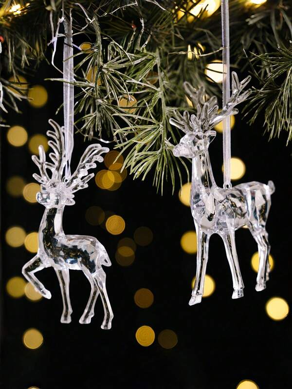 2/6pcs Acrylic Transparent Reindeer Hanging Ornaments, Christmas Reindeer Decor, Holiday Atmosphere Decorations, Suitable For Christmas Tree Home Decor Christmas Decorations Room Decor