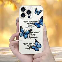 Funda para  con diseño de mariposas azules, apta para las series  16E/15/14/13/12/11/PRO/PLUS/PROMAX/MINI, compatible con las series  S/A/M/NOTE,  S/G/EDGE/E, Transsion SPARK/HANTOM/CAMON/INFINIX, las series Honor 400/Play/X/MAGIC, y los modelos de las series  14/Redmi/POCO/NOTE/K/A. Transparente, sencilla, elegante y duradera, fabricada con material TPU protector. Perfecta para San Valentín, Halloween, Navidad y otras ocasiones festivas: una opción ideal para uso personal o para regalar. - transparente - Ver 1