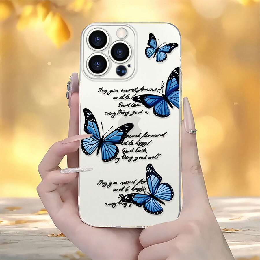 Funda para con diseño de mariposas azules, apta para las series 16E/15/14/13/12/11/PRO/PLUS/PROMAX/MINI, compatible con las series S/A/M/NOTE, S/G/EDGE/E, Transsion SPARK/HANTOM/CAMON/INFINIX, las series Honor 400/Play/X/MAGIC, y los modelos de las series 14/Redmi/POCO/NOTE/K/A. Transparente, sencilla, elegante y duradera, fabricada con material TPU protector. Perfecta para San Valentín, Halloween, Navidad y otras ocasiones festivas: una opción ideal para uso personal o para regalar. - transparente - Ver 1