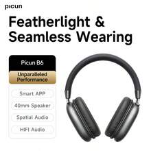 Picun B6 Over-Ear Wireless Headphones, Wireless 5.4 & Wired, ENC Call Noise Cancelling, 50H Playtime, 0.038s Low Latency, 40mm Hi-Fi Drivers, App-Adjustable Sound, Dual Connection, Lightweight Adjustable For Gaming Travel Office