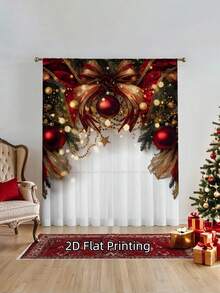 1 Panel Christmas Digital Print Sheer Curtain, Modern Polyester Door Curtain, Machine Washable, Easy To Hang, Suitable For Living Room, Bedroom, Office, Kitchen, Cafe, Christmas Holiday Home Decor, Enhancing Holiday Atmosphere! - Golden Red - View 10