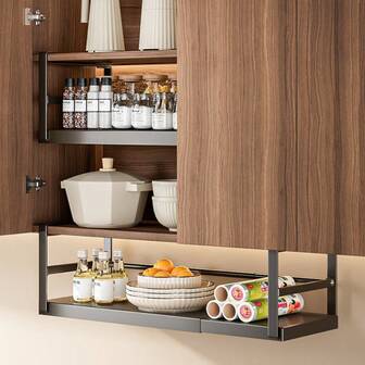 Adjustable Metal Cabinet Rack, Expandable Kitchen Storage Shelf For Spice Jars And Condiments, Hanging Under Cabinet Organizer With Tiered Shelves