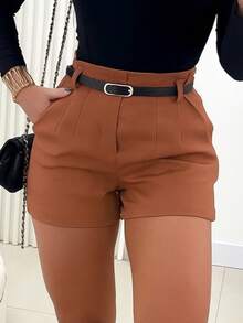 Za Shorts With Women's Tailored Belt - Rust Brown - View 2