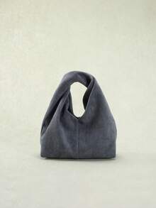 1件雕塑感包包，秋冬新款复古蓝色天鹅绒质感PU皮革手提包，简约风格女士托特包，适合搭配风衣通勤 - 藍色 - 查看 3