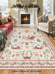 1 pezzo Tappeto beige con albero di Natale, Babbo Natale e renne, non lavabile, molto adatto per soggiorno, camera da letto, corridoio, uso interno ed esterno, facile decorazione natalizia per la casa e la stanza