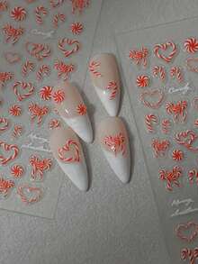 1pc 5D Jelly Embossed Red Christmas Candy Nail Sticker, DIY Self-Adhesive Waterproof Nail Art Decal - Multicolor - View 3
