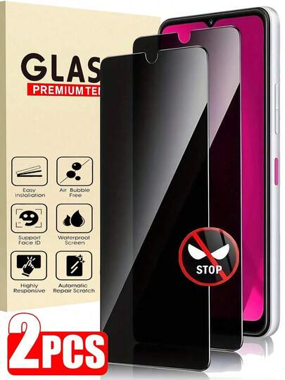2片装防窥钢化玻璃膜，无气泡，易贴，【不支持指纹解锁】耐用，兼容/三星Galaxy/小米/红米/华为/荣耀/POCO等手机，全覆盖屏幕保护膜，防窥屏，超清正面显示，侧边隐私保护，触感顺滑，防刮花，防尘，防水，防指纹