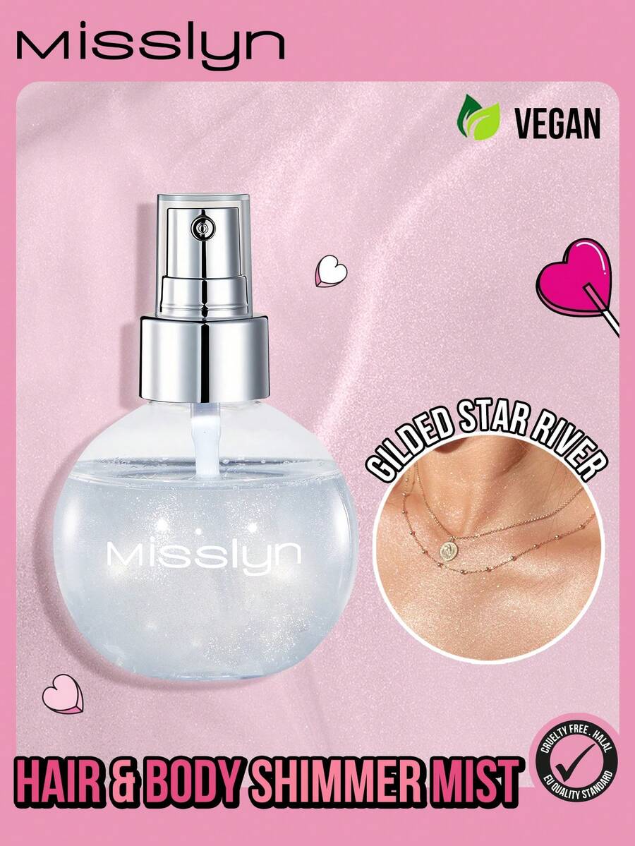 MISSLYN Shimmering Hair Fragrance Mist, Highlighter Hair Fragrance Mist, Body Glitter Spray, Luminous Hair Fragrance Mist, Multi-Purpose Shimmering Highlighter Spray, Shimmering Spray, Friday Party, Party Makeup - #1 Gilded Star River - View 1