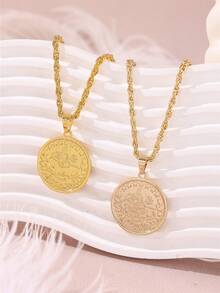 1pc Vintage Napoleon Coin Pattern Big Circular Pendant Necklace, Bridal Wedding Party Holiday Gift Neck Ornament - Necklace - View 15