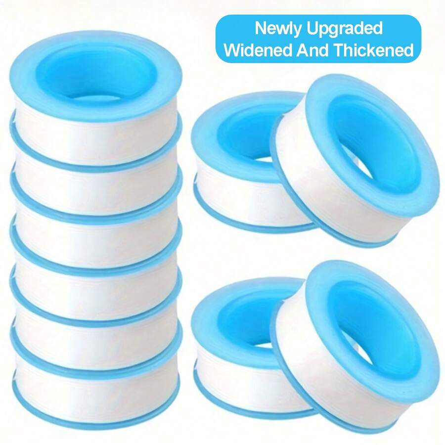 Praktyczna, minimalistyczna, biała, metalowa taśma uszczelniająca w ciasnym owinięciu, niebiesko-biała, plastikowa, na szpuli, doskonała do naprawy domowej instalacji wodno-kanalizacyjnej, montażu baterii kuchennych, podłączania armatury łazienkowej i uszczelniania rur przemysłowych