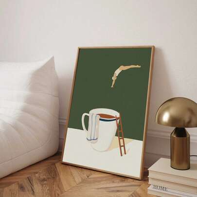 1 Stück Kaffeetassen Kunstdruck Poster ohne Rahmen, moderne Kunst Deko Leinwand Wandbehang, rahmenloses Tinte Wandkunst für Zuhause, Büro, Wohnzimmer, Schlafzimmer, Esszimmer, klassische Inneneinrichtung, Geschenk für Kaffeeliebhaber